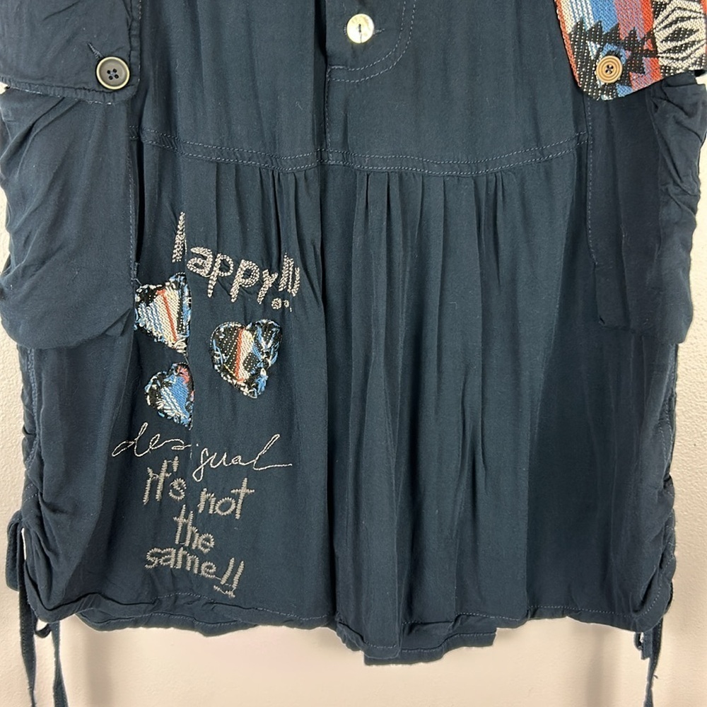 Desigual Aztec Embroidered Knitted Waist Mismatch Buttons Skirt Medium EU 4 Blue - Picture 4 of 13